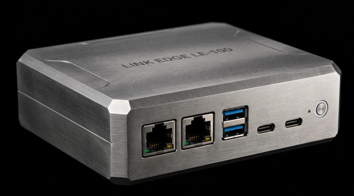 LinkEdge LE-100 industrial edge gateway, front view with two Ethernet ports